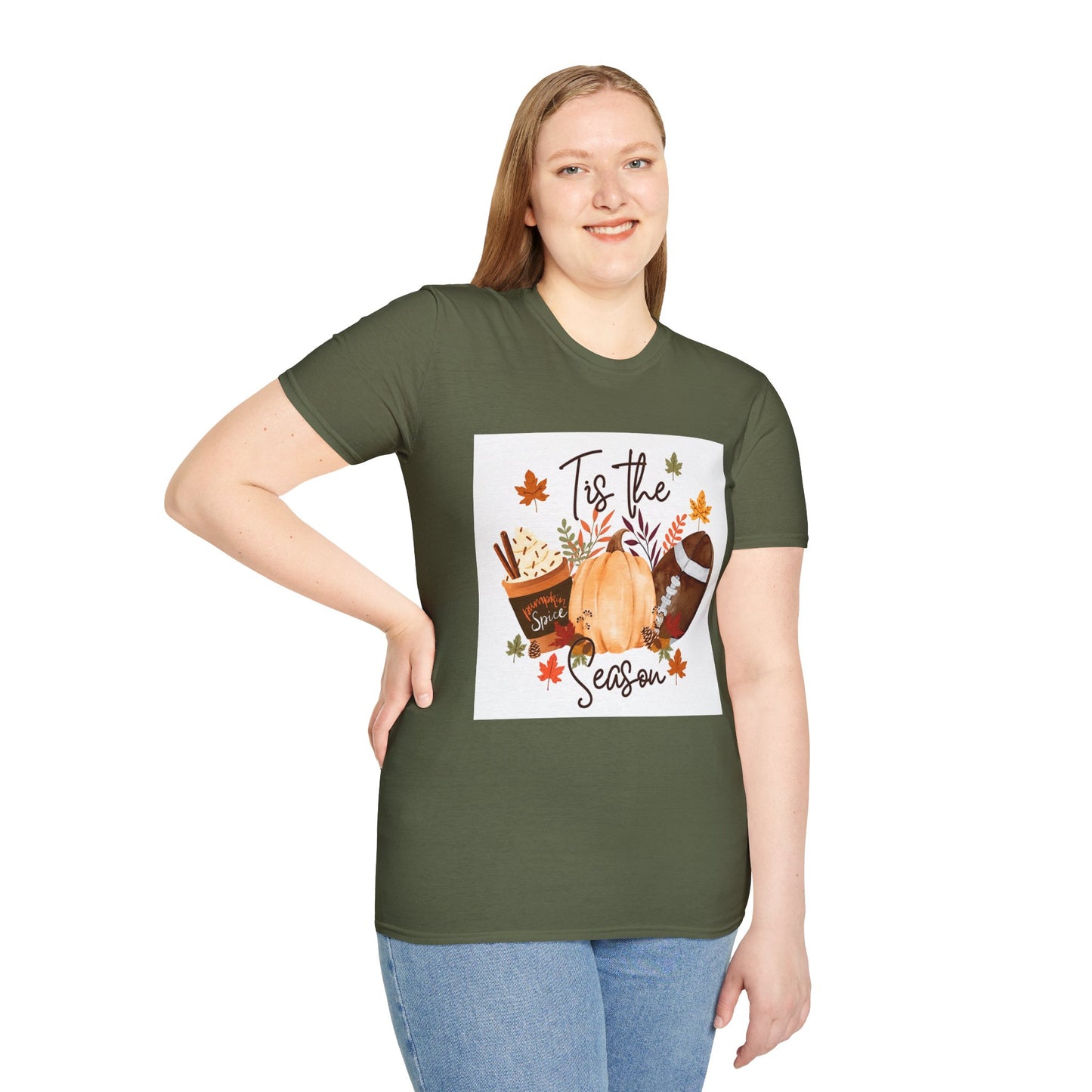 T-Shirt — "Tis the Season" Fall Pumpkin Football Graphic Tee