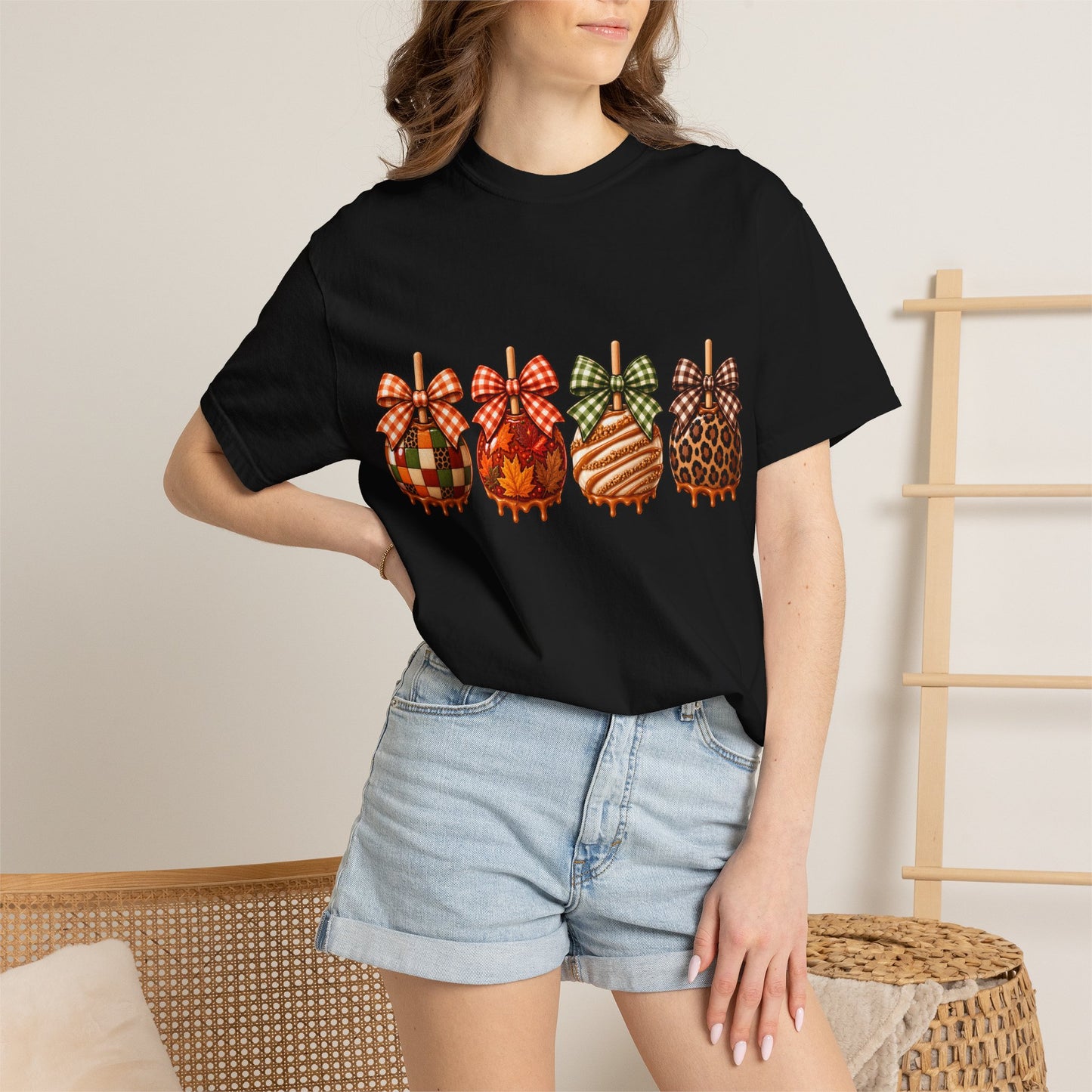 Fall Caramel Apple Graphic Tee – Cute Autumn Bow Shirt