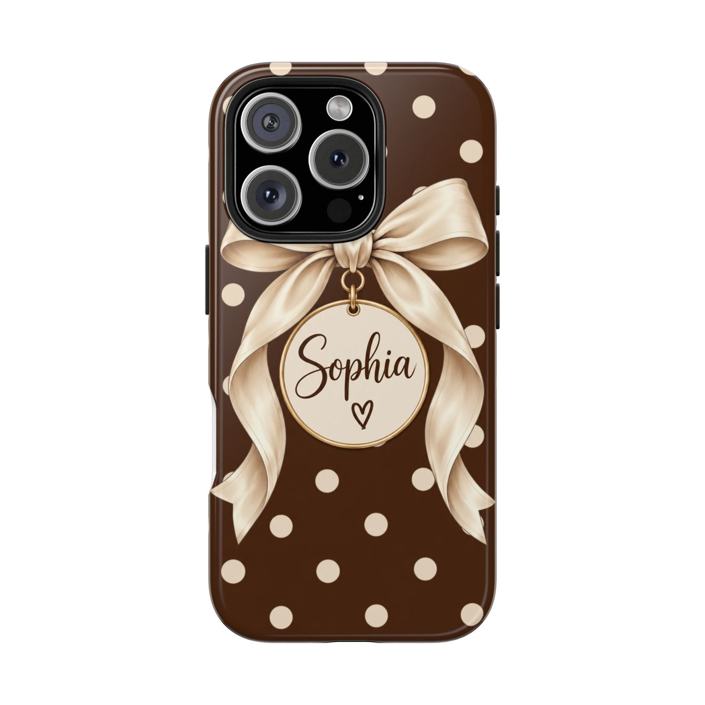 Personalized Polka Dot Bow Phone Case | Custom Name Chocolate Brown Tough Case