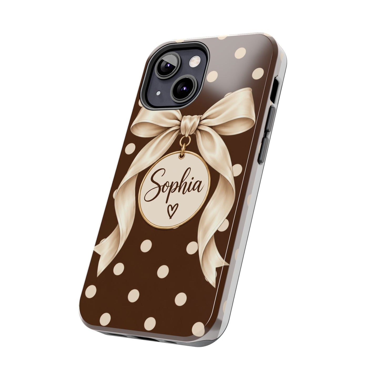 Personalized Polka Dot Bow Phone Case | Custom Name Chocolate Brown Tough Case