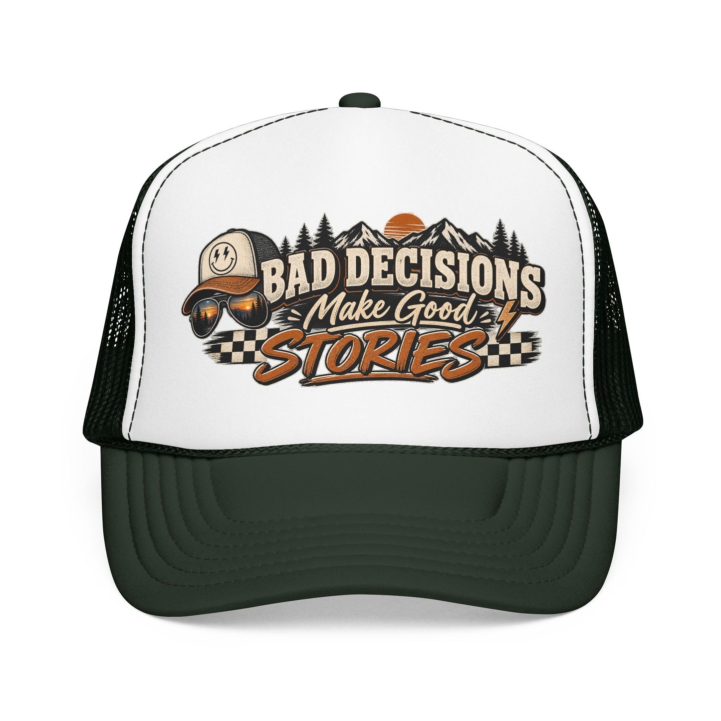 Trucker Hat — "Bad Decisions Make Good Stories" Vintage Graphic