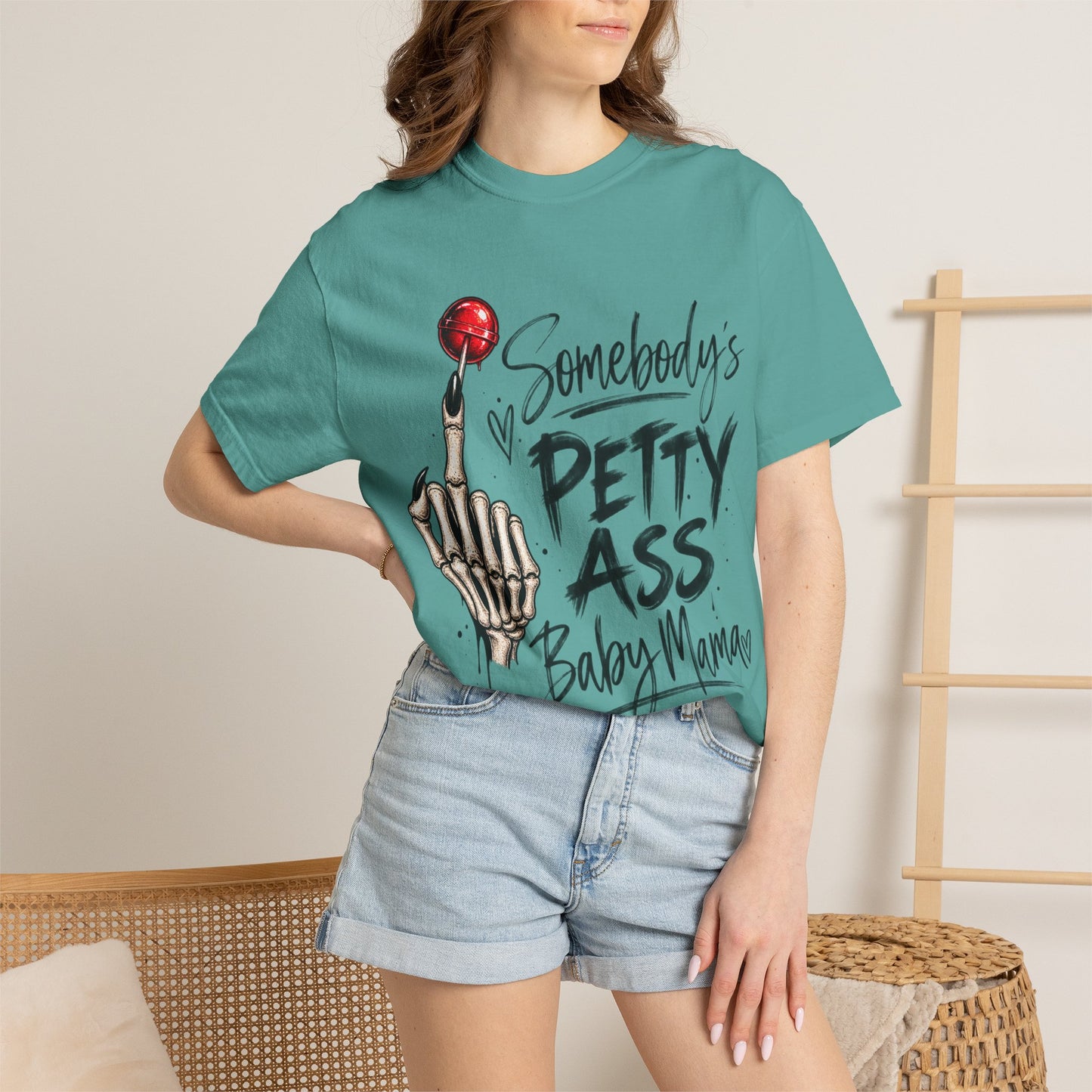 Somebody's Petty Ass Baby Mama T-Shirt – Edgy Skeleton Middle Finger Graphic Tee