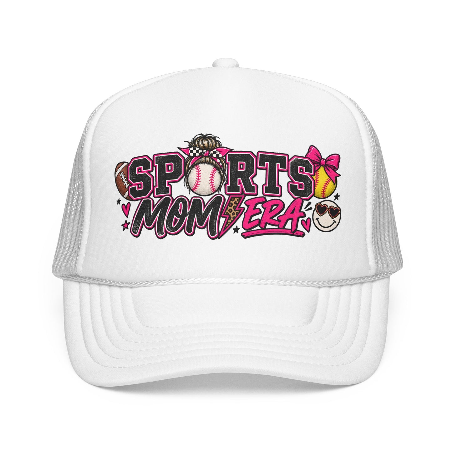Sports Mom Era Trucker Hat — Pink Glitter Baseball Softball Soccer Mom Cap