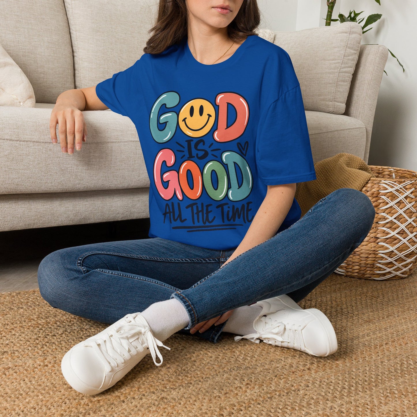 God Is Good All The Time T-Shirt — Smiley Faith Graphic Tee
