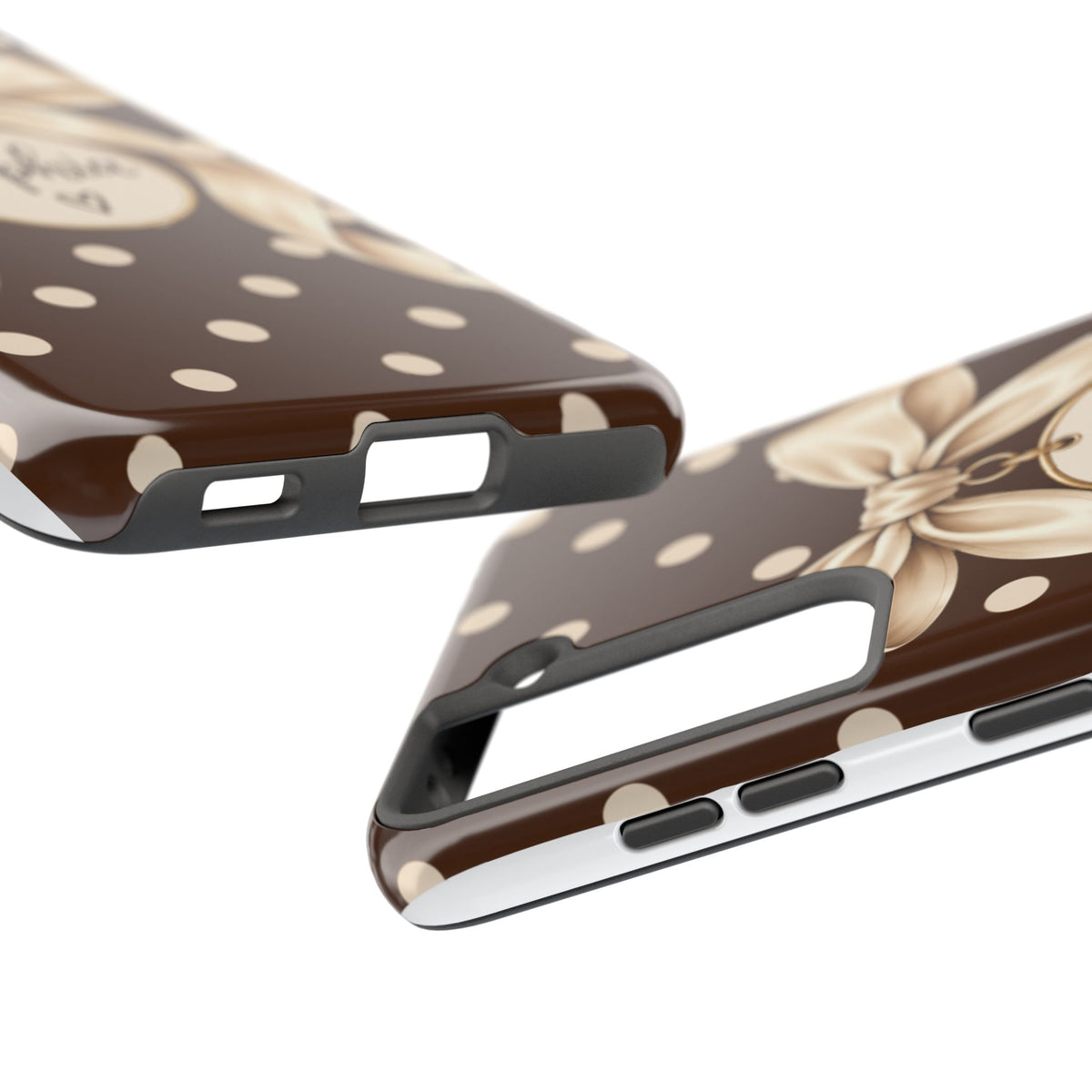 Personalized Polka Dot Bow Phone Case | Custom Name Chocolate Brown Tough Case