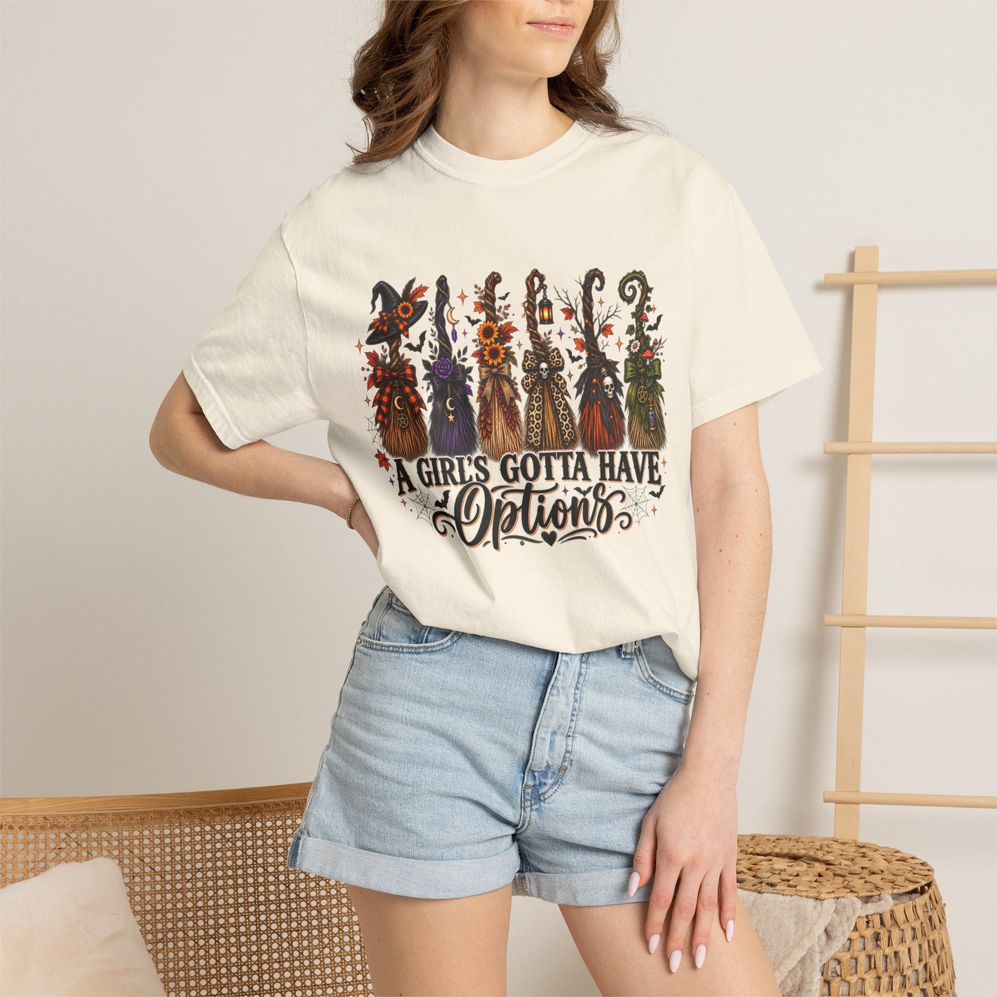 A Girl’s Gotta Have Options Witch Broom Graphic Tee – Halloween Shirt
