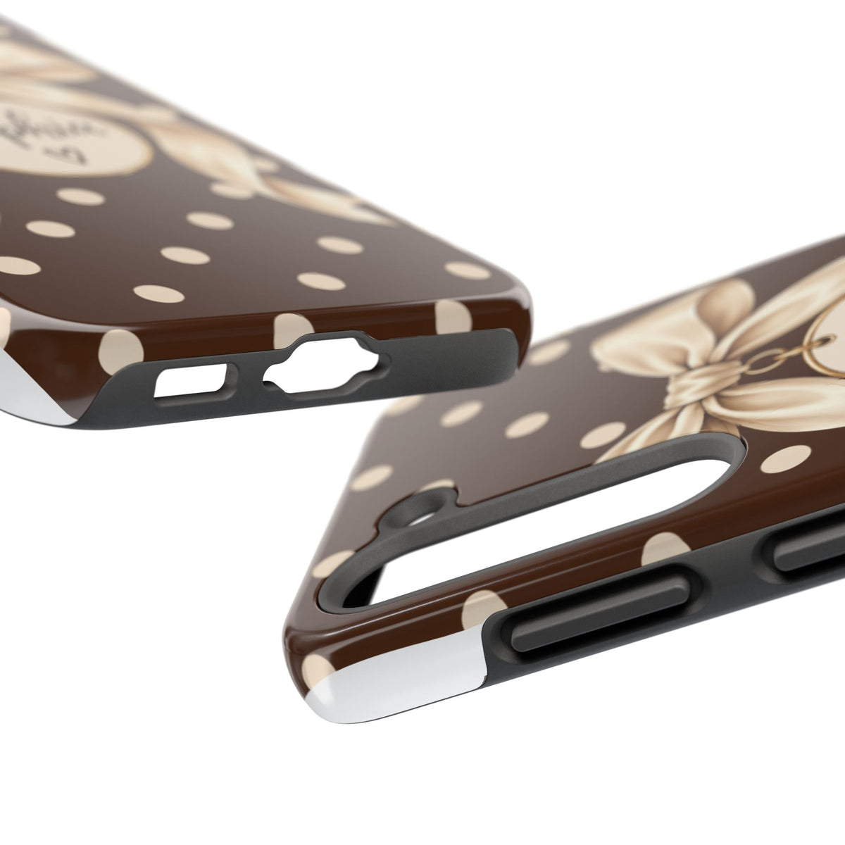 Personalized Polka Dot Bow Phone Case | Custom Name Chocolate Brown Tough Case