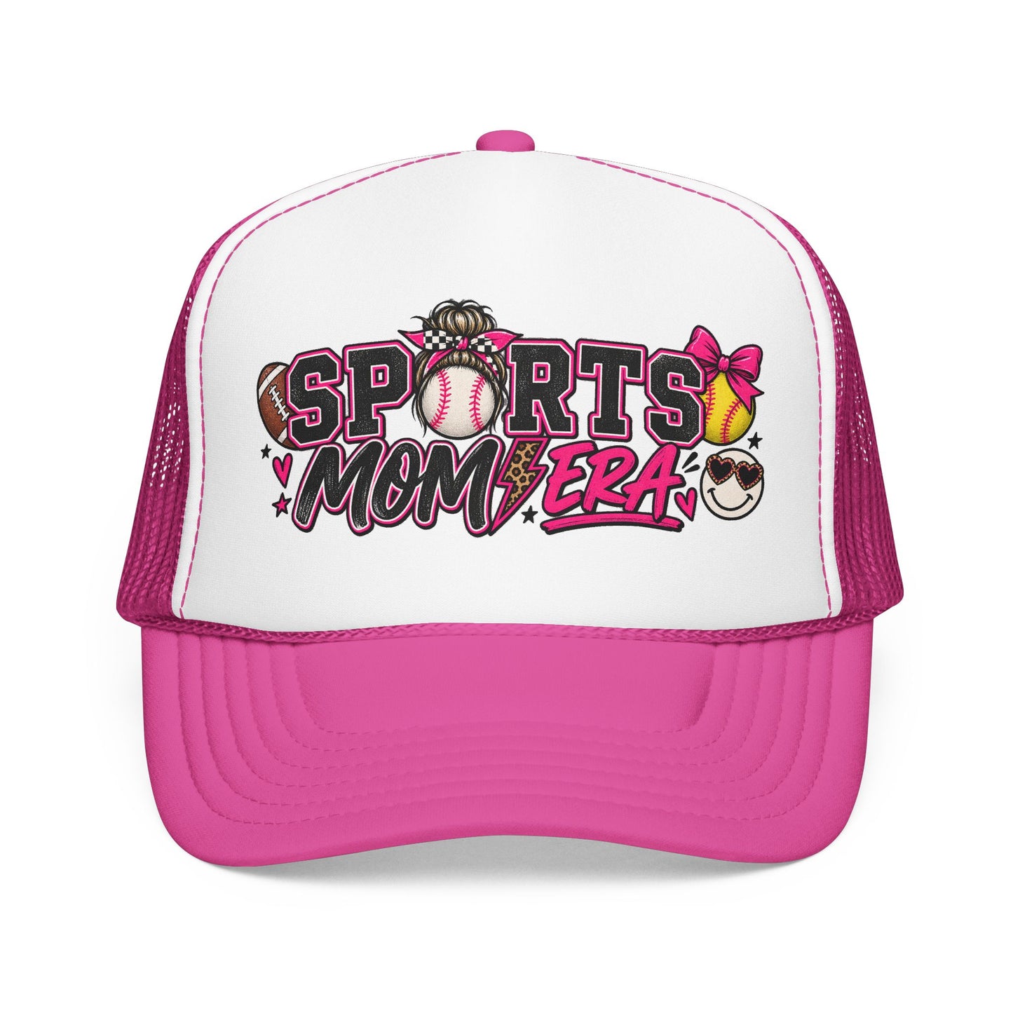 Sports Mom Era Trucker Hat — Pink Glitter Baseball Softball Soccer Mom Cap