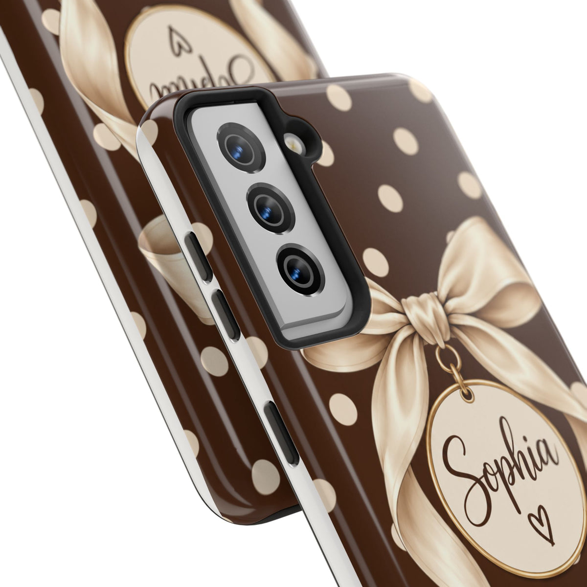 Personalized Polka Dot Bow Phone Case | Custom Name Chocolate Brown Tough Case