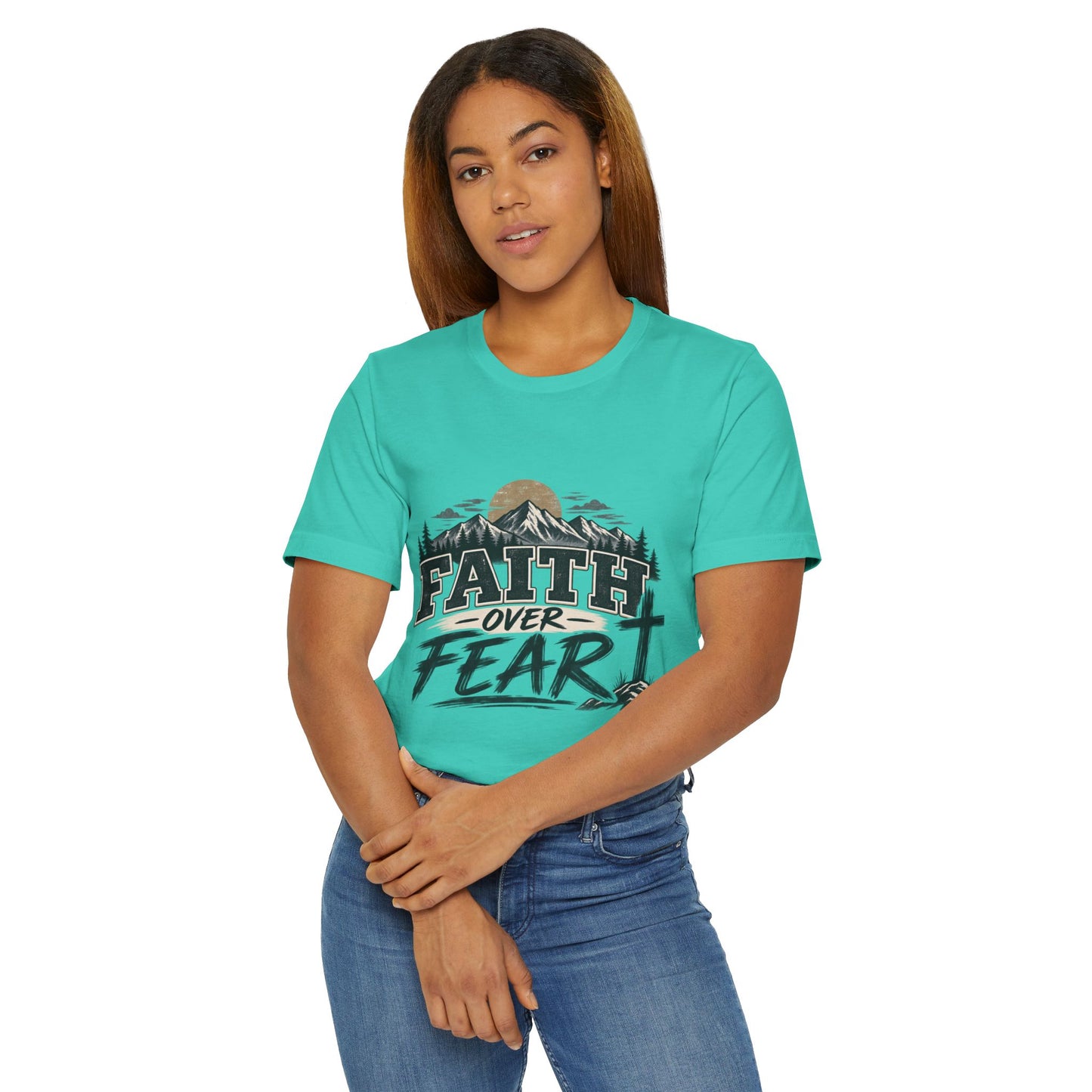 Faith Over Fear T-Shirt — Christian Inspirational Mountain Cross Tee