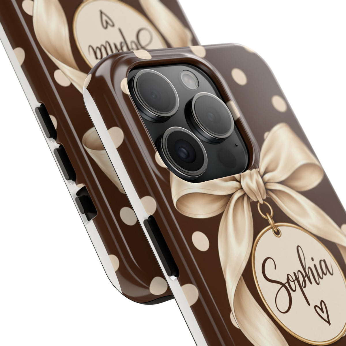 Personalized Polka Dot Bow Phone Case | Custom Name Chocolate Brown Tough Case