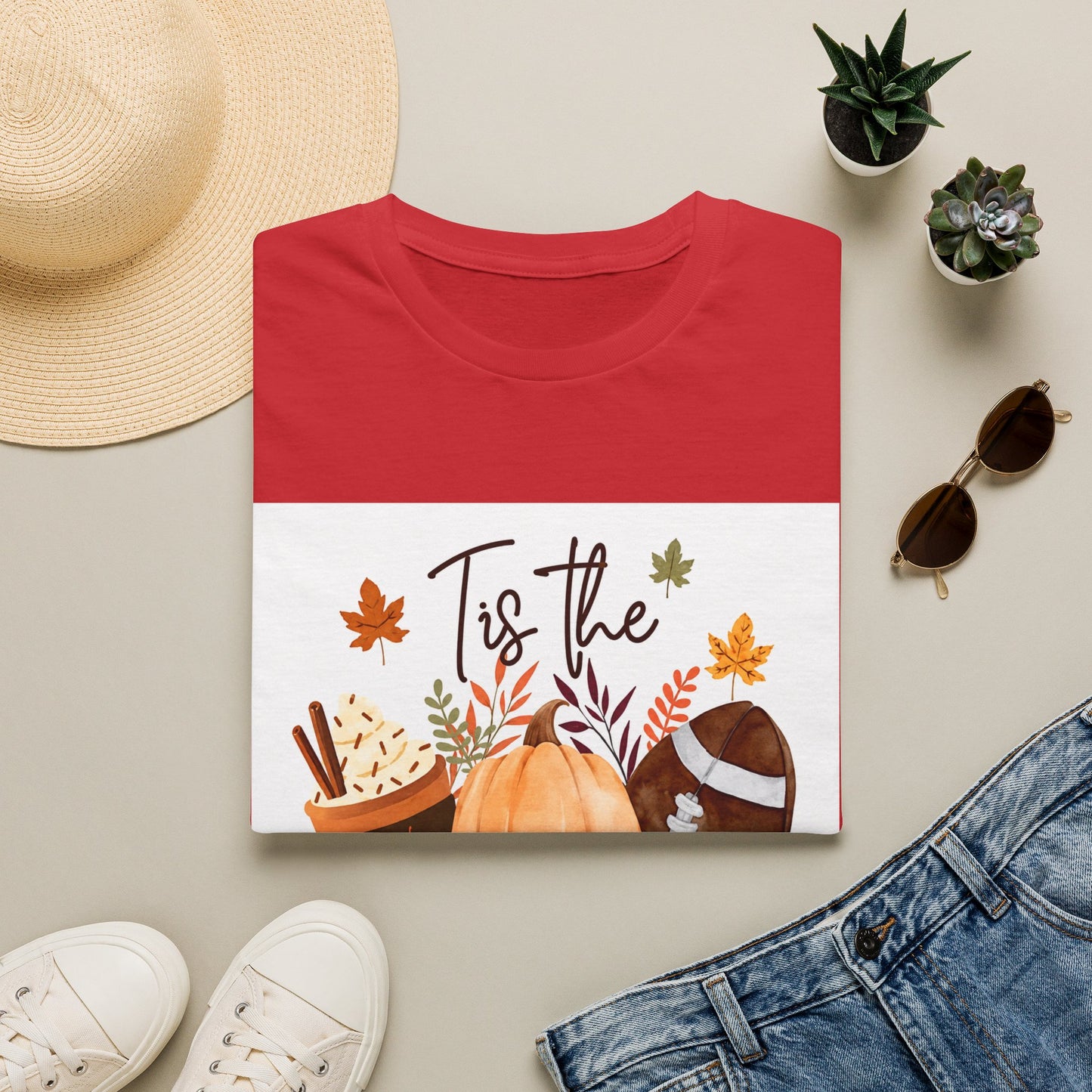 T-Shirt — "Tis the Season" Fall Pumpkin Football Graphic Tee