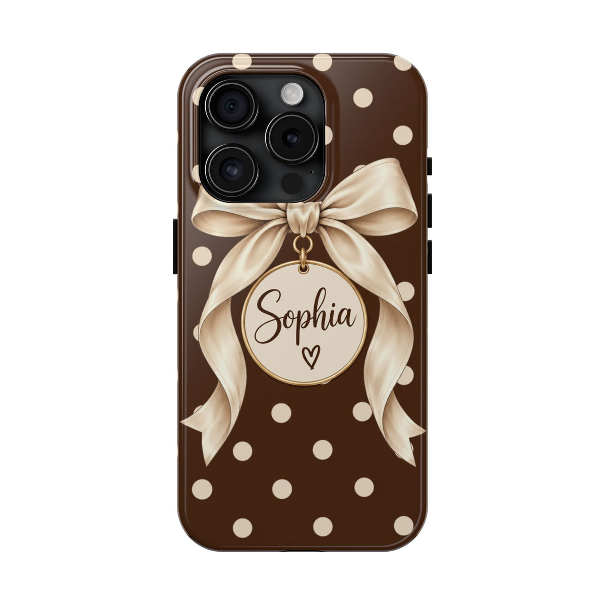 Personalized Polka Dot Bow Phone Case | Custom Name Chocolate Brown Tough Case
