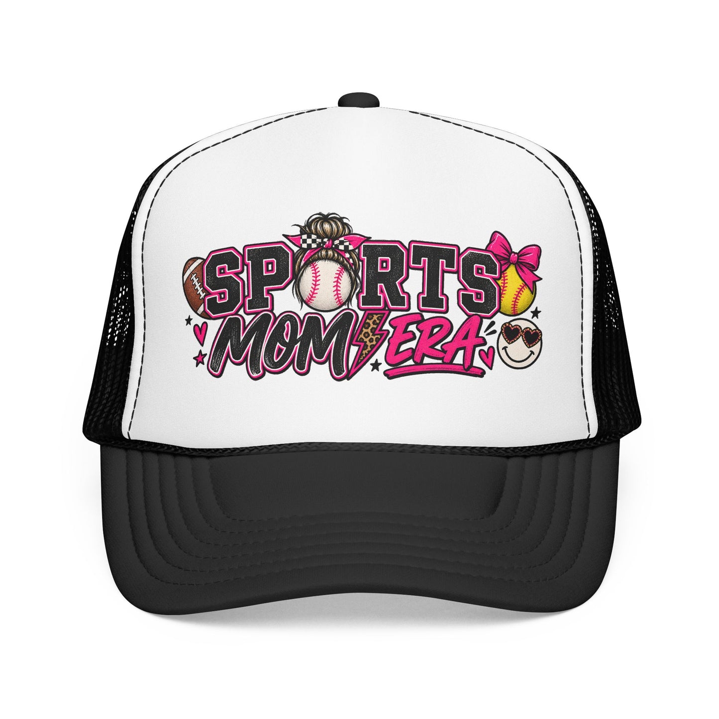 Sports Mom Era Trucker Hat — Pink Glitter Baseball Softball Soccer Mom Cap