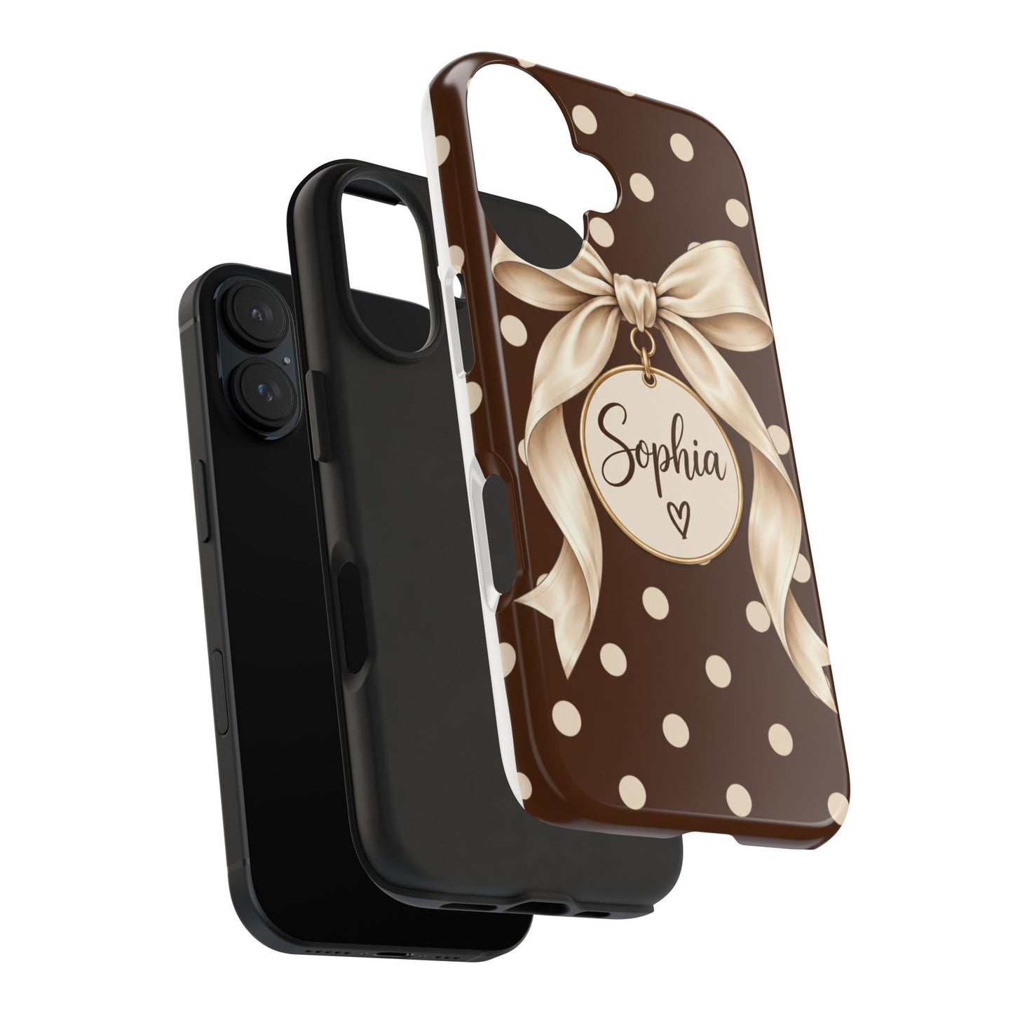 Personalized Polka Dot Bow Phone Case | Custom Name Chocolate Brown Tough Case