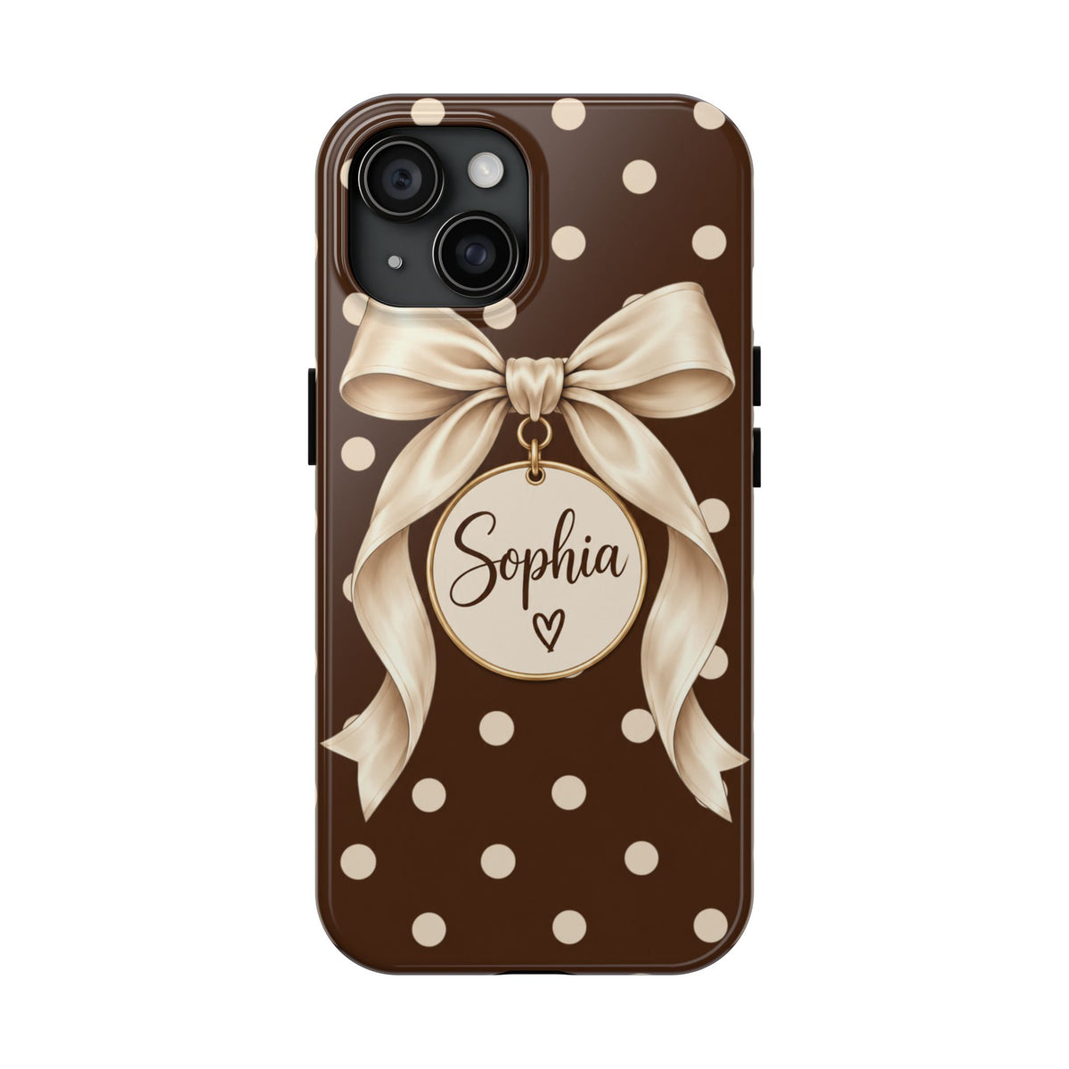 Personalized Polka Dot Bow Phone Case | Custom Name Chocolate Brown Tough Case