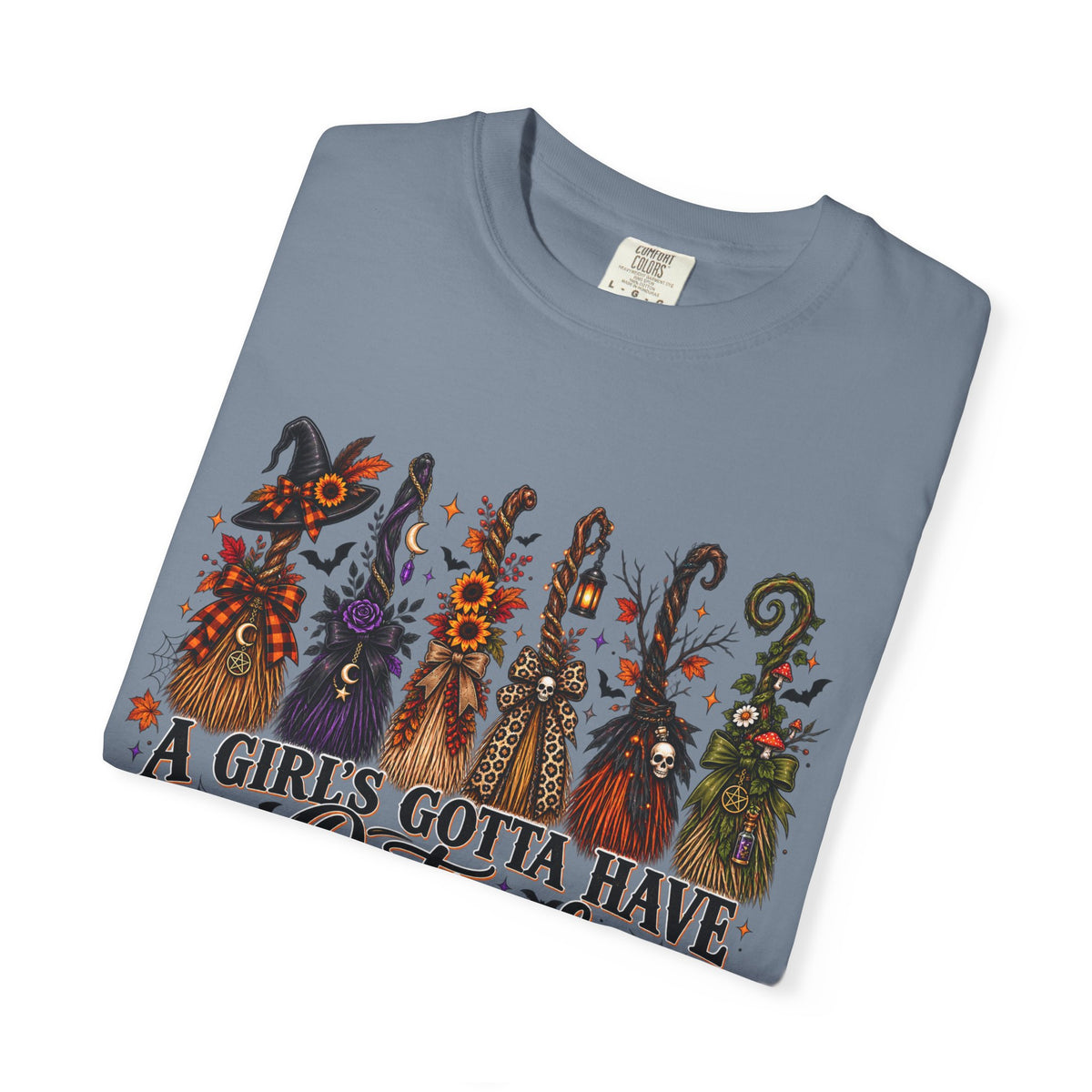 A Girl’s Gotta Have Options Witch Broom Graphic Tee – Halloween Shirt