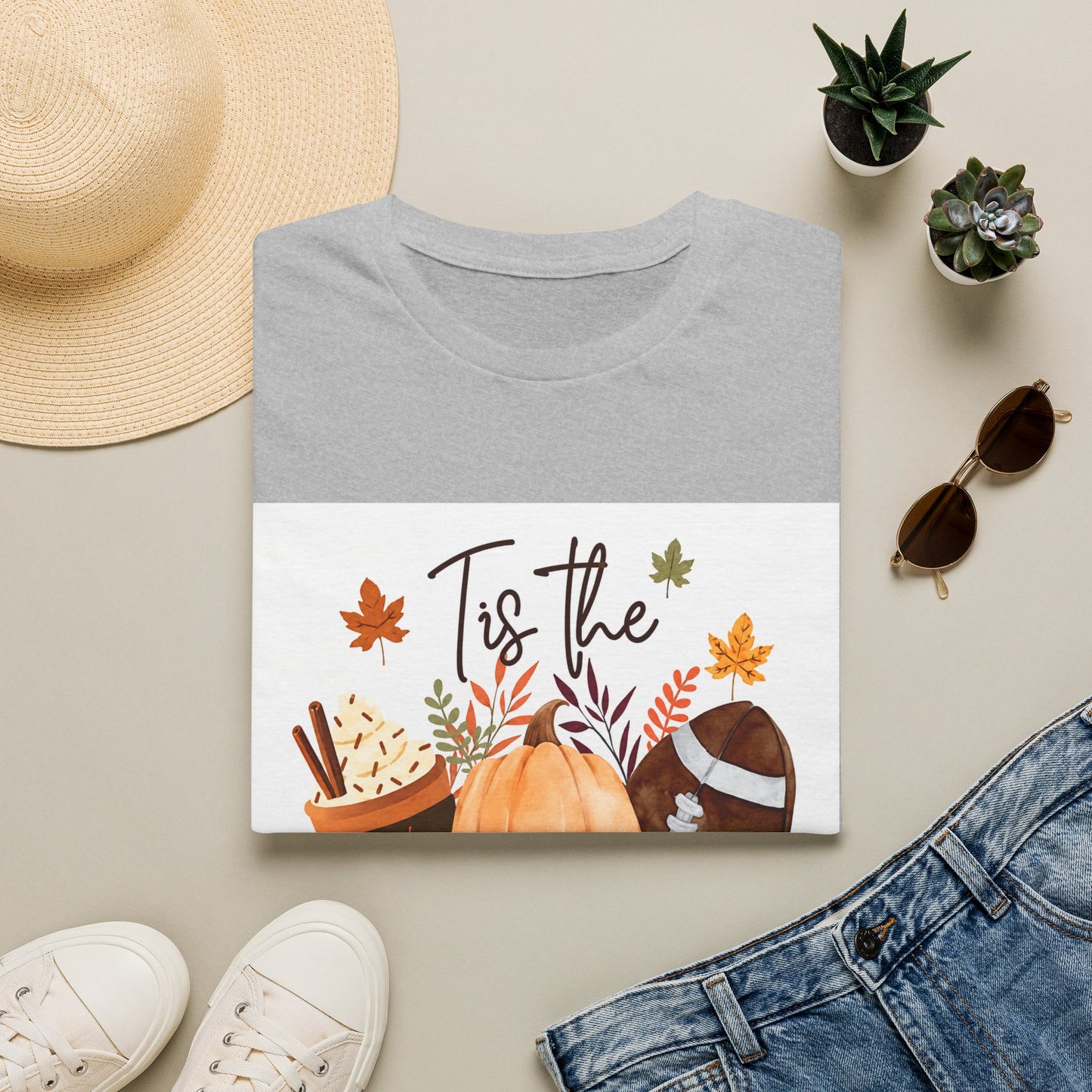 T-Shirt — "Tis the Season" Fall Pumpkin Football Graphic Tee