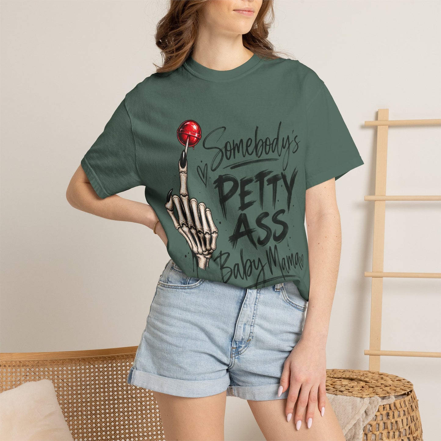 Somebody's Petty Ass Baby Mama T-Shirt – Edgy Skeleton Middle Finger Graphic Tee