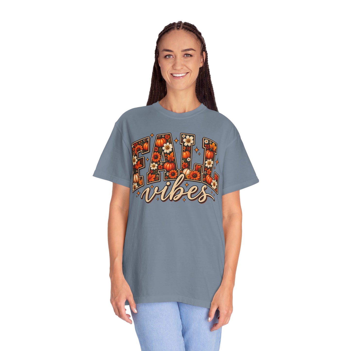 Fall Vibes Graphic Tee – Pumpkin & Floral Autumn Shirt