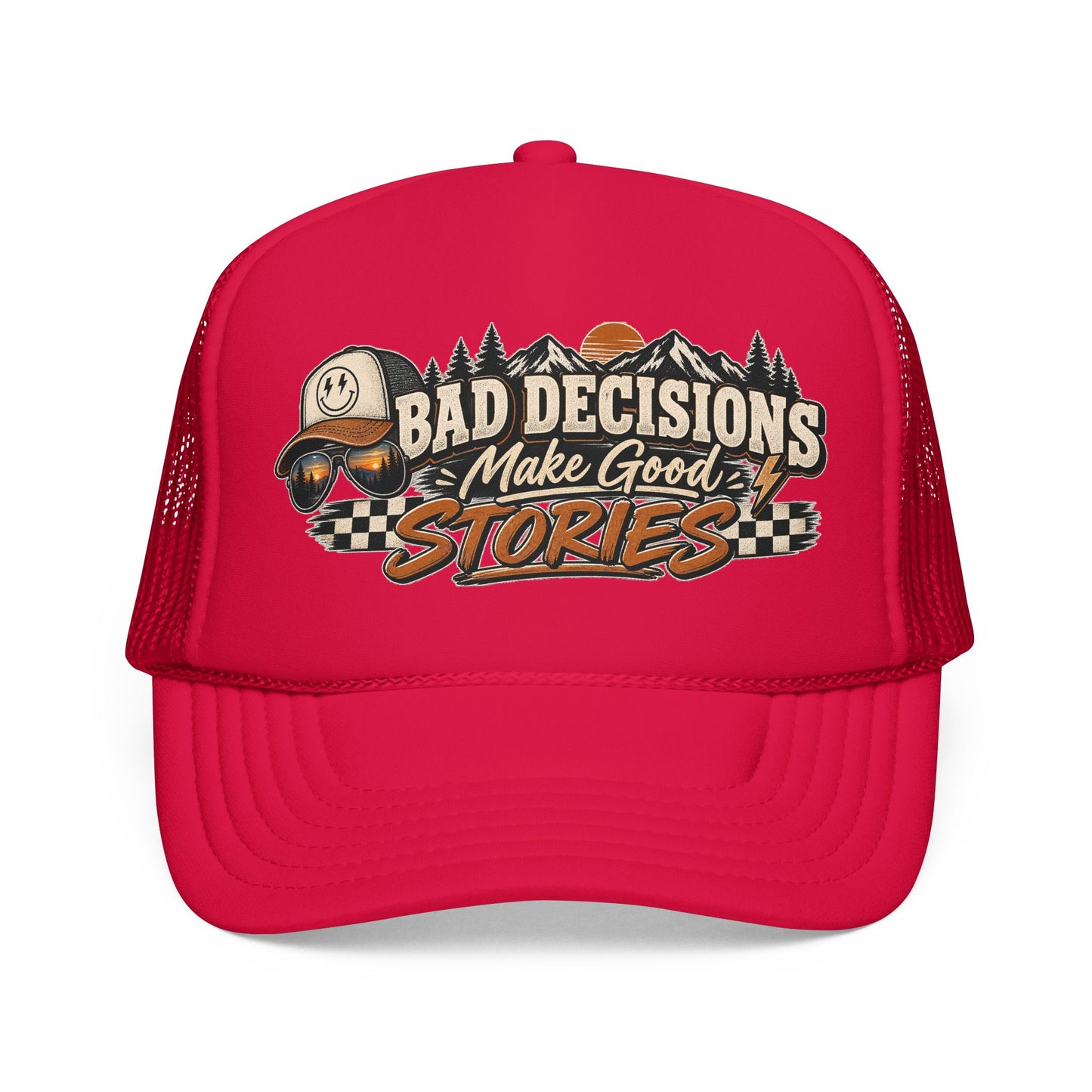 Trucker Hat — "Bad Decisions Make Good Stories" Vintage Graphic