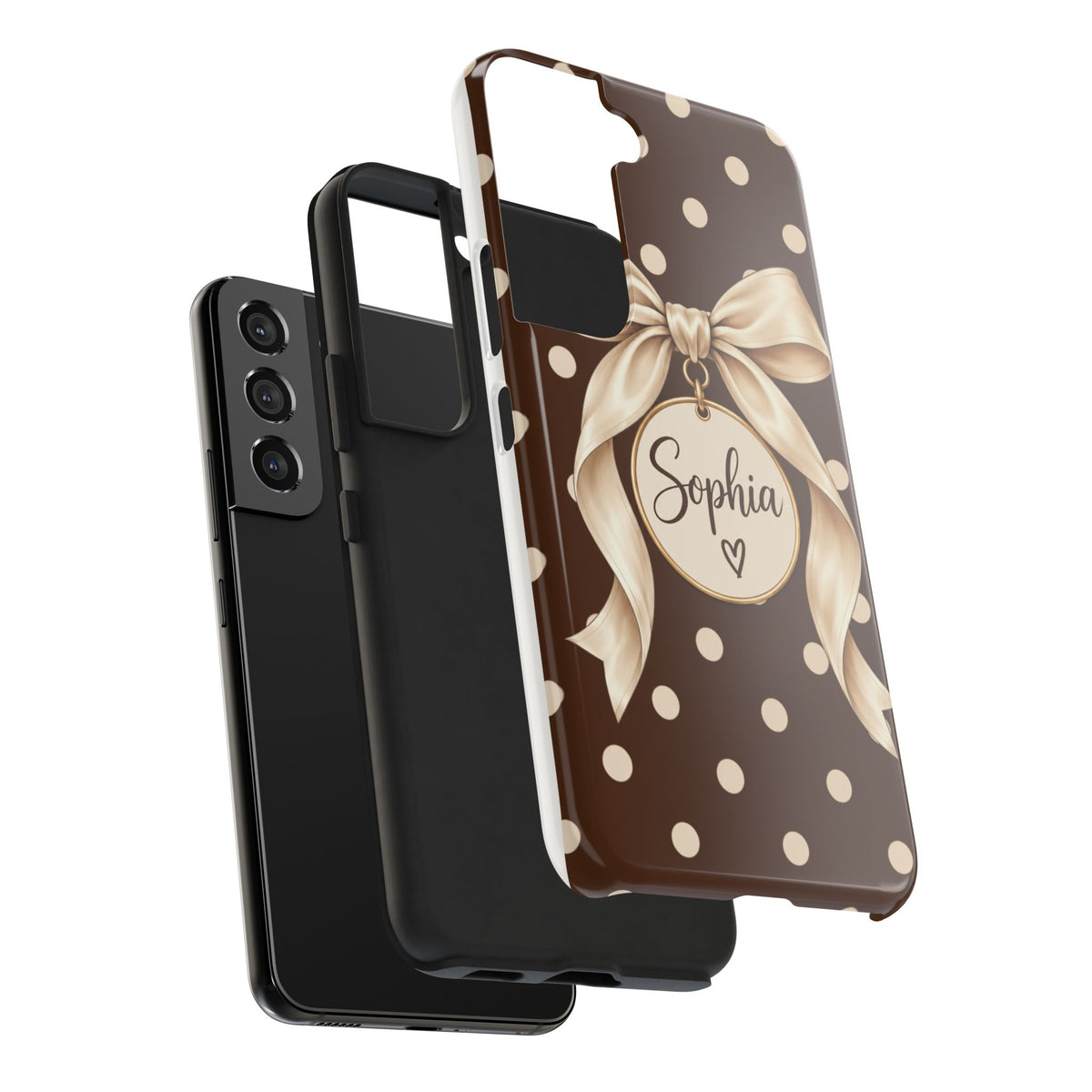 Personalized Polka Dot Bow Phone Case | Custom Name Chocolate Brown Tough Case