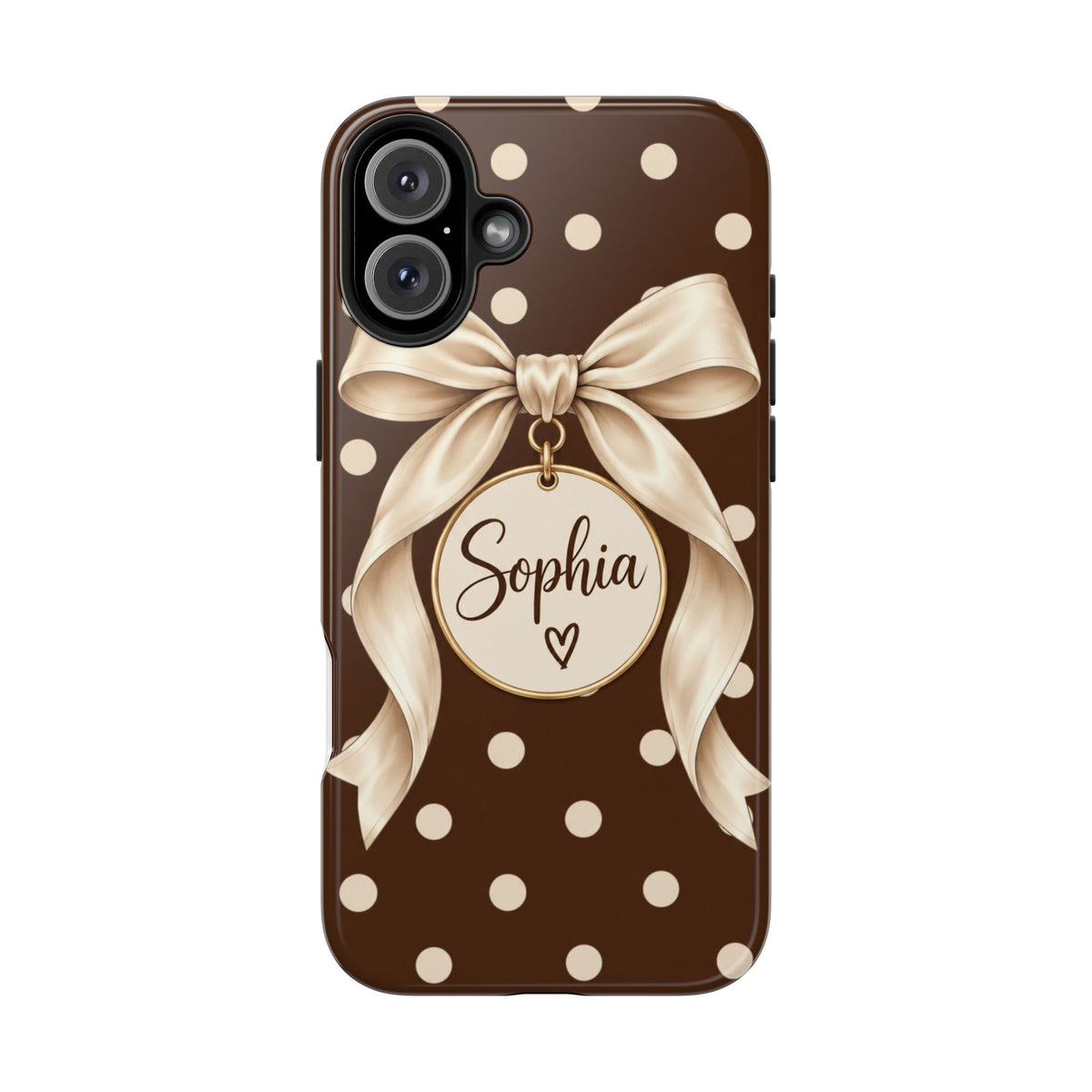 Personalized Polka Dot Bow Phone Case | Custom Name Chocolate Brown Tough Case