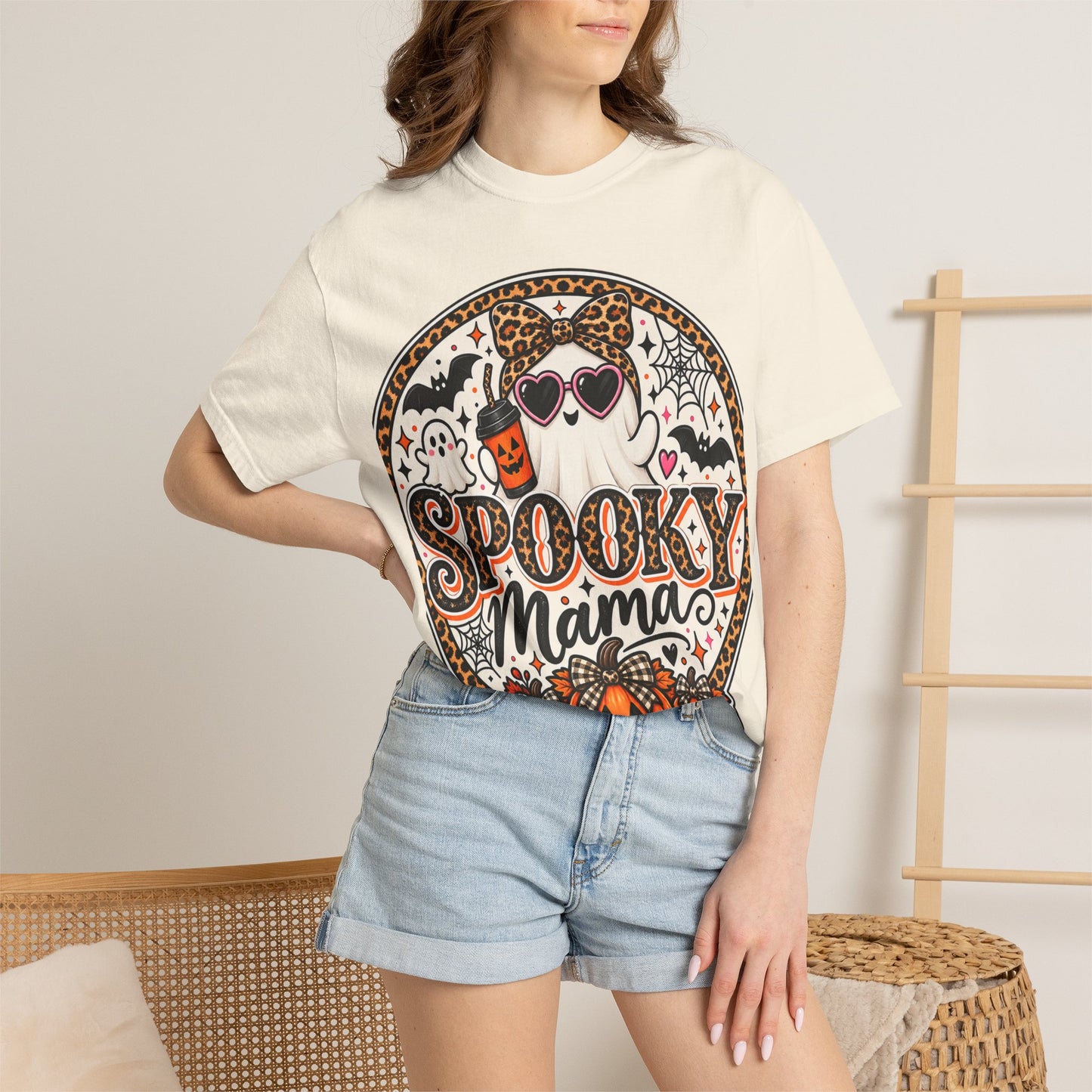 Spooky Mama Ghost Graphic Tee – Cute Leopard Halloween Shirt