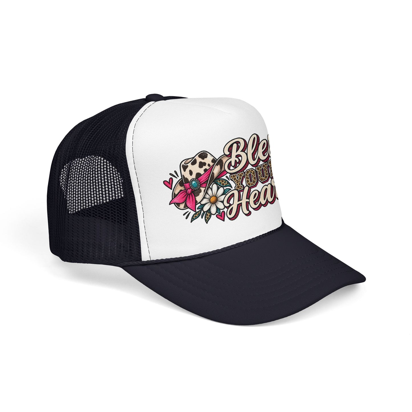 Bless Your Heart Trucker Hat – Floral Leopard Cowgirl Foam Cap