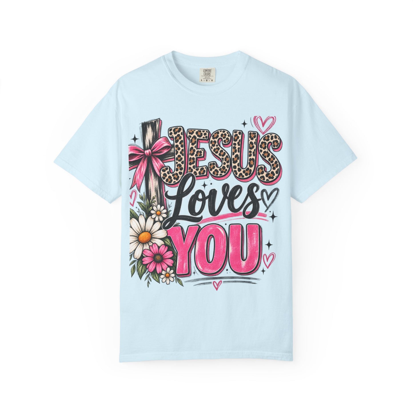 Jesus Loves You Floral Tee — Pink Leopard Faith T-Shirt