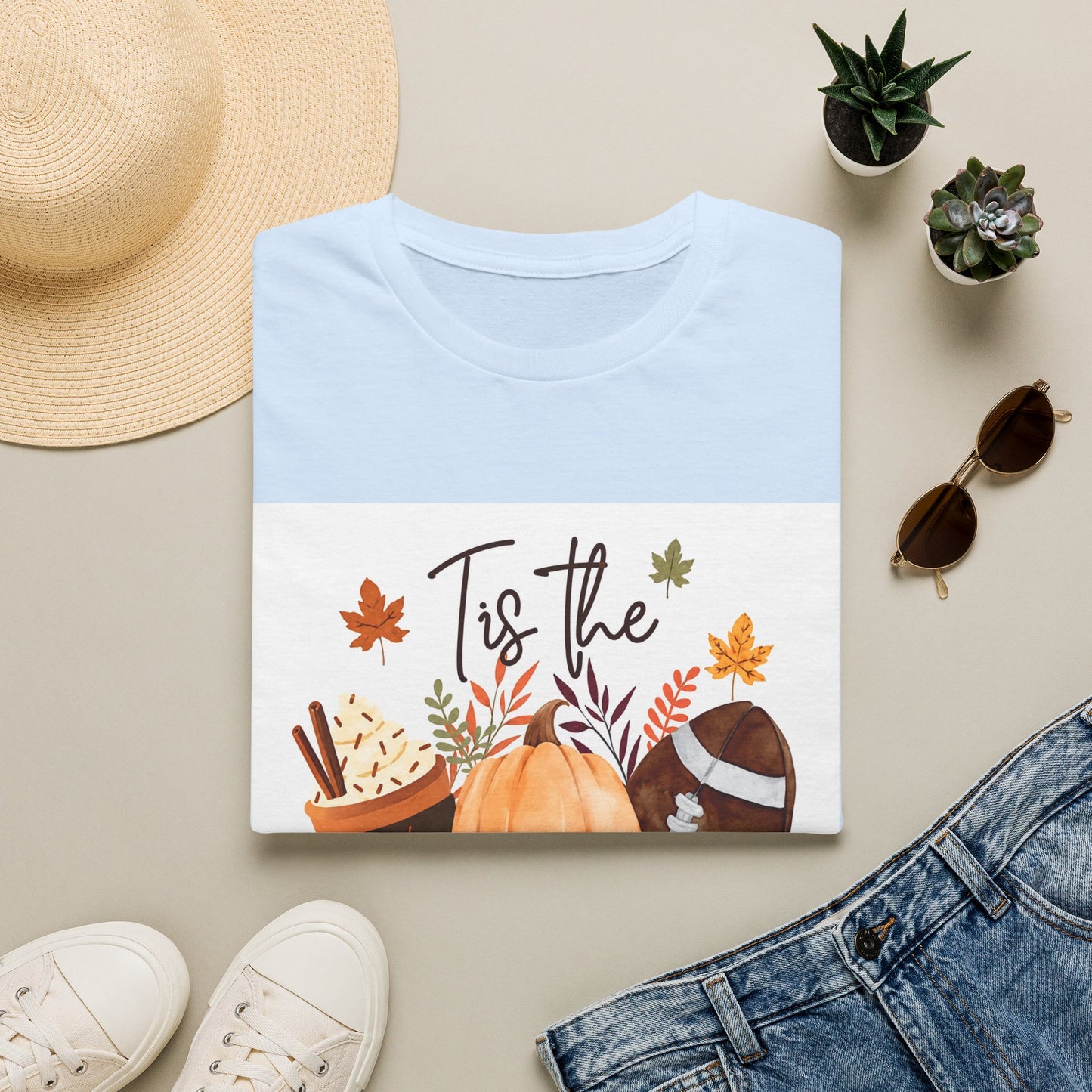 T-Shirt — "Tis the Season" Fall Pumpkin Football Graphic Tee