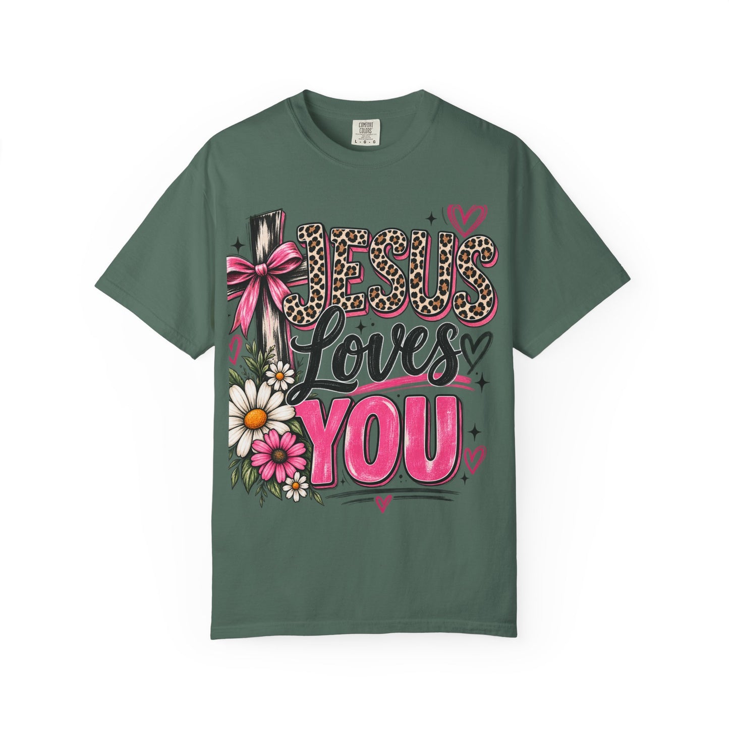 Jesus Loves You Floral Tee — Pink Leopard Faith T-Shirt