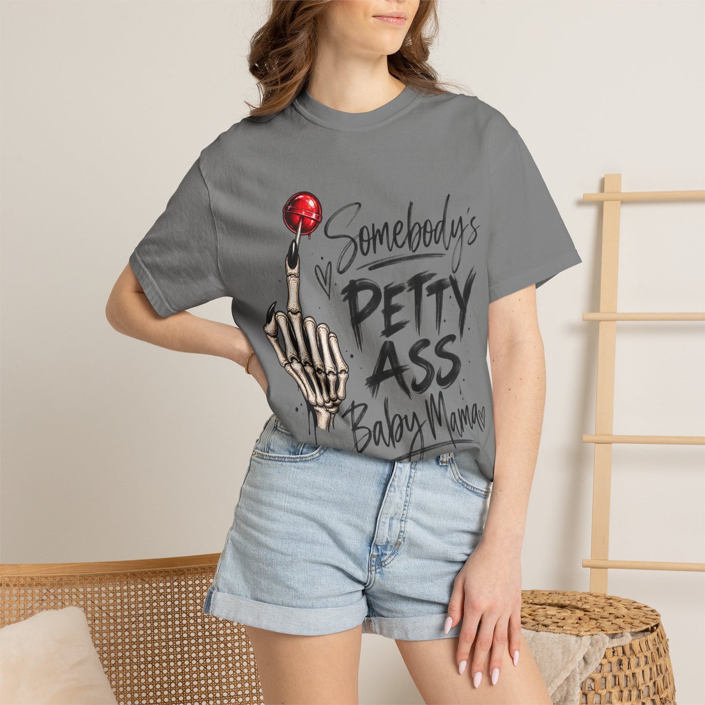 Somebody's Petty Ass Baby Mama T-Shirt – Edgy Skeleton Middle Finger Graphic Tee
