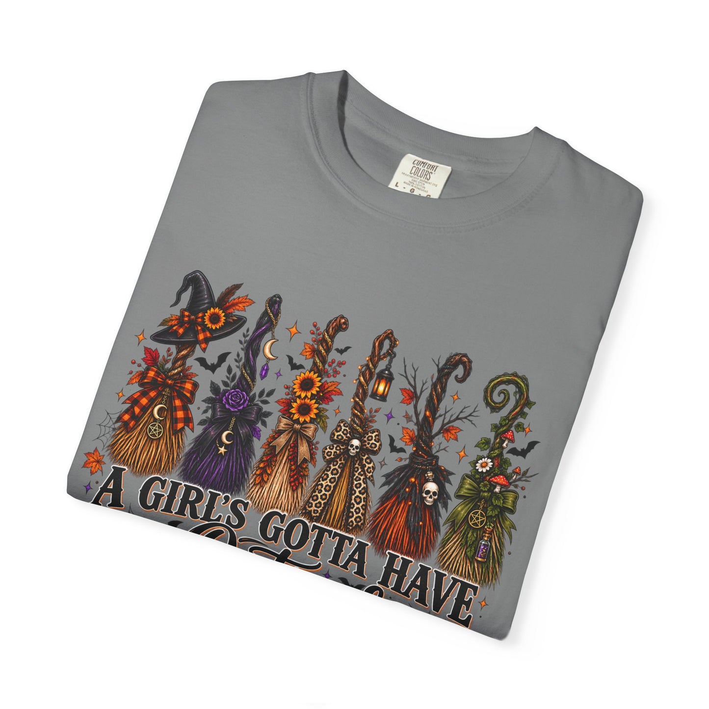 A Girl’s Gotta Have Options Witch Broom Graphic Tee – Halloween Shirt