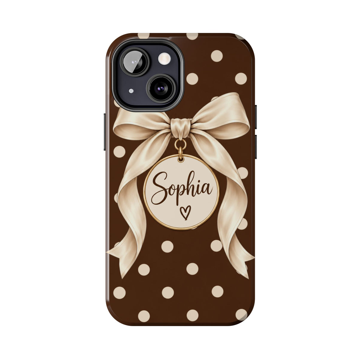 Personalized Polka Dot Bow Phone Case | Custom Name Chocolate Brown Tough Case