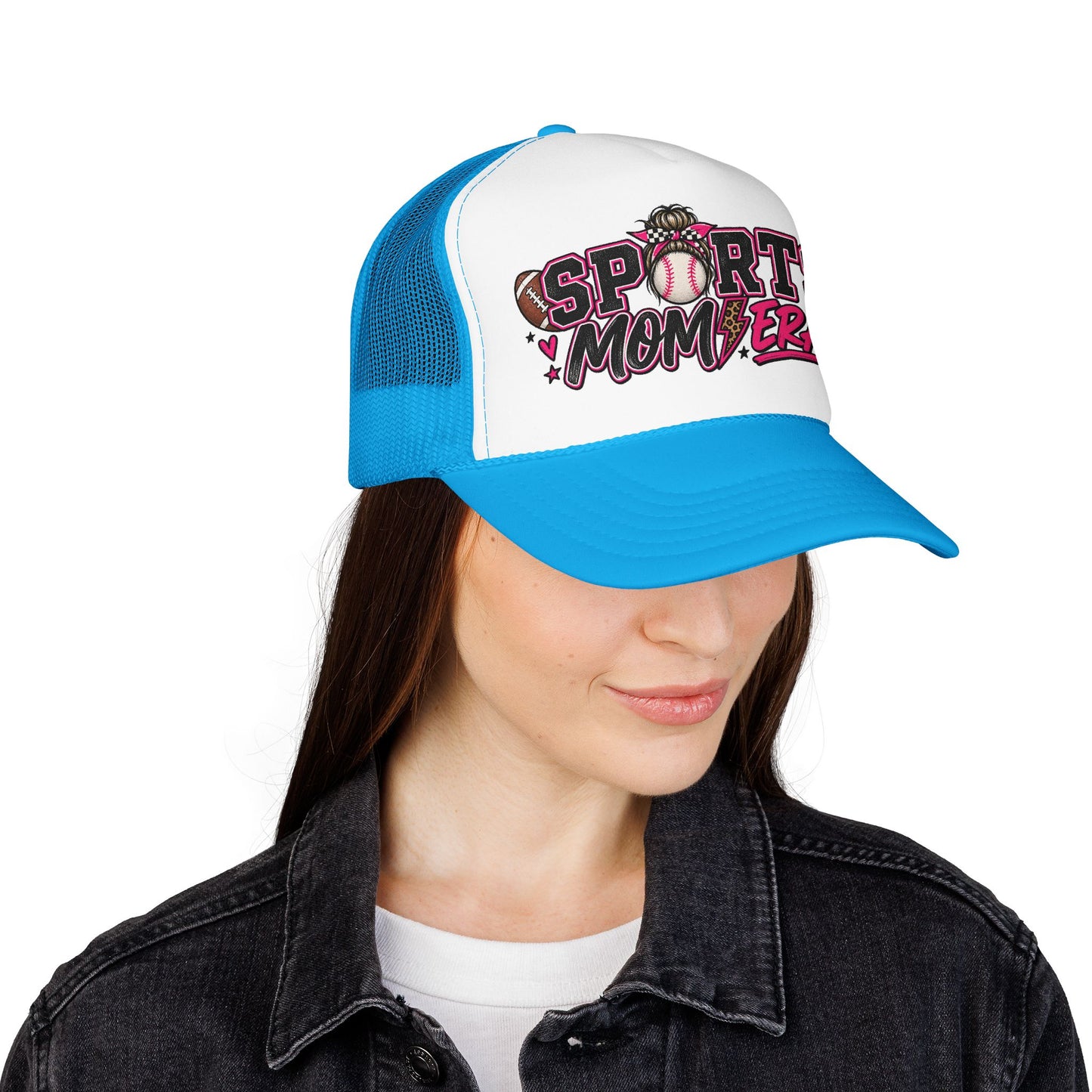 Sports Mom Era Trucker Hat — Pink Glitter Baseball Softball Soccer Mom Cap